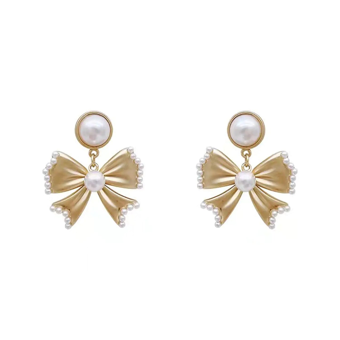 Pearl Bow Earrings for Women Cute Ribbon Earrings Gold Silver Bow Knot Earring Bow Stud Earrings Birthday Party Jewelry for Women