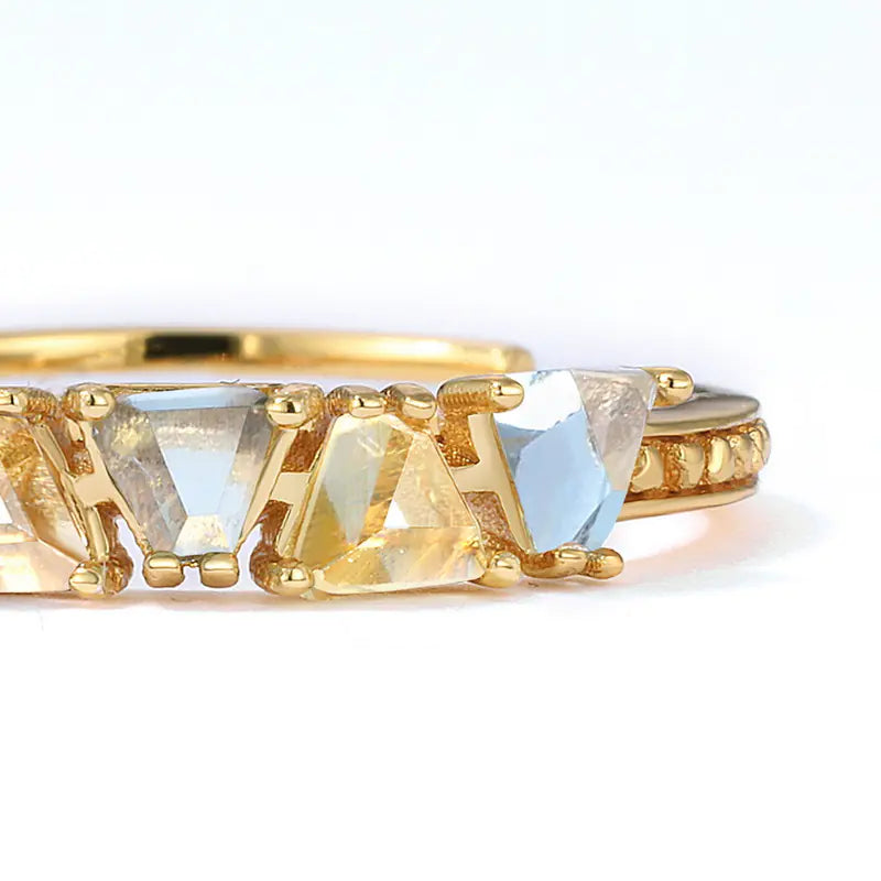 S925 Silver and 9K Gold Rainbow Synthetic Quartz Ring