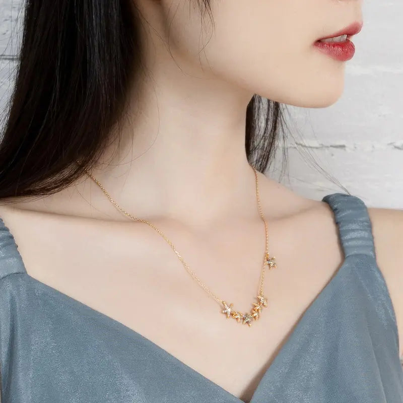 S925 Silver & 9K Gold Starfish Bead Adjustable Necklace