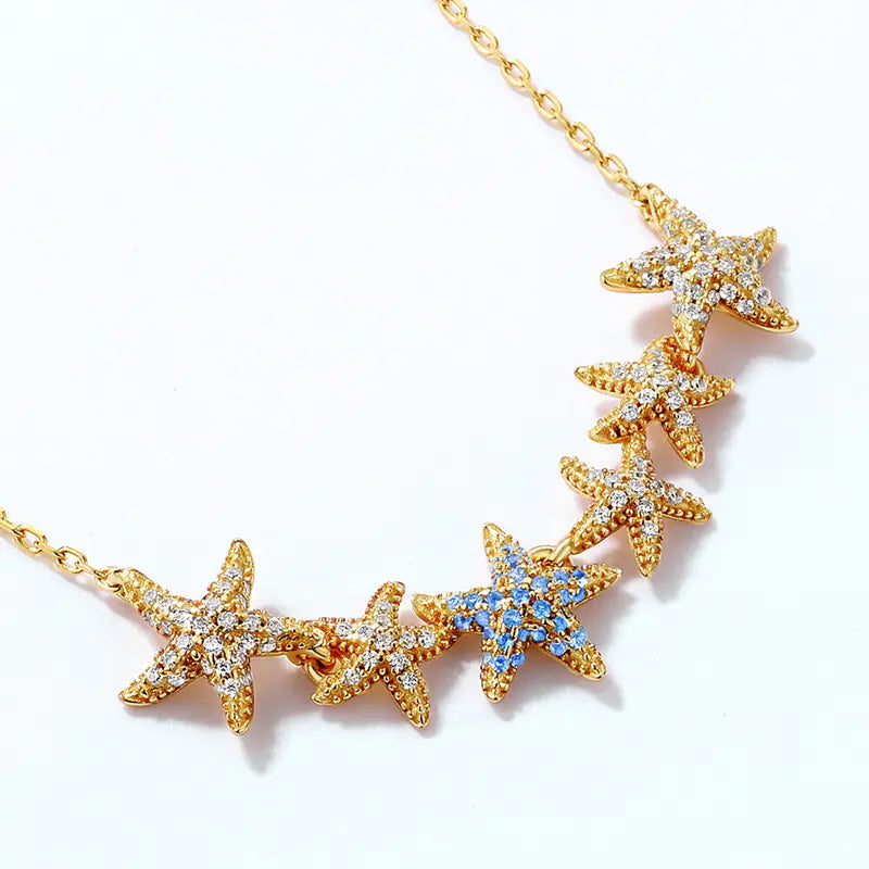 S925 Silver & 9K Gold Starfish Bead Adjustable Necklace