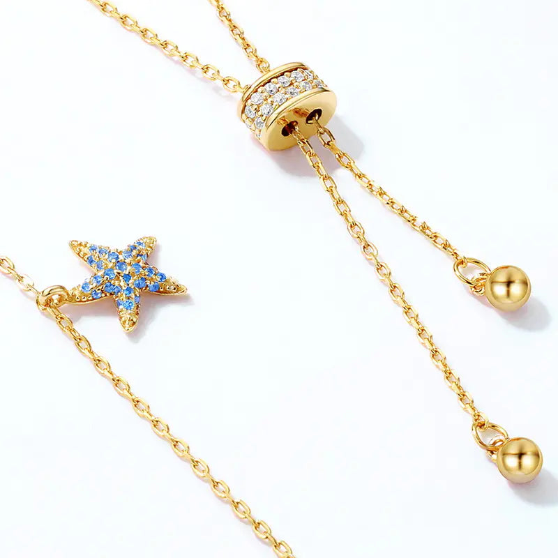S925 Silver & 9K Gold Starfish Bead Adjustable Necklace