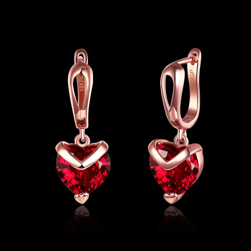 Heart-Shaped Zircon Earrings in Rose Gold Plating