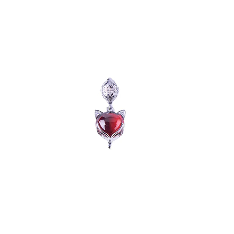 S925 Silver Necklace with Garnet Fox Pendant Jewelry