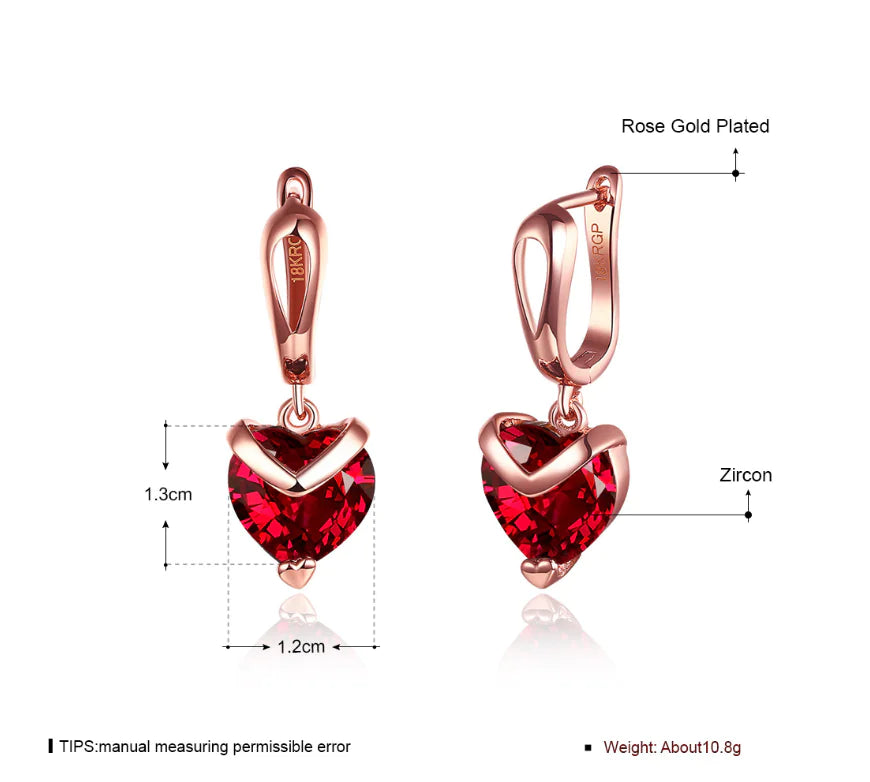 Heart-Shaped Zircon Earrings in Rose Gold Plating