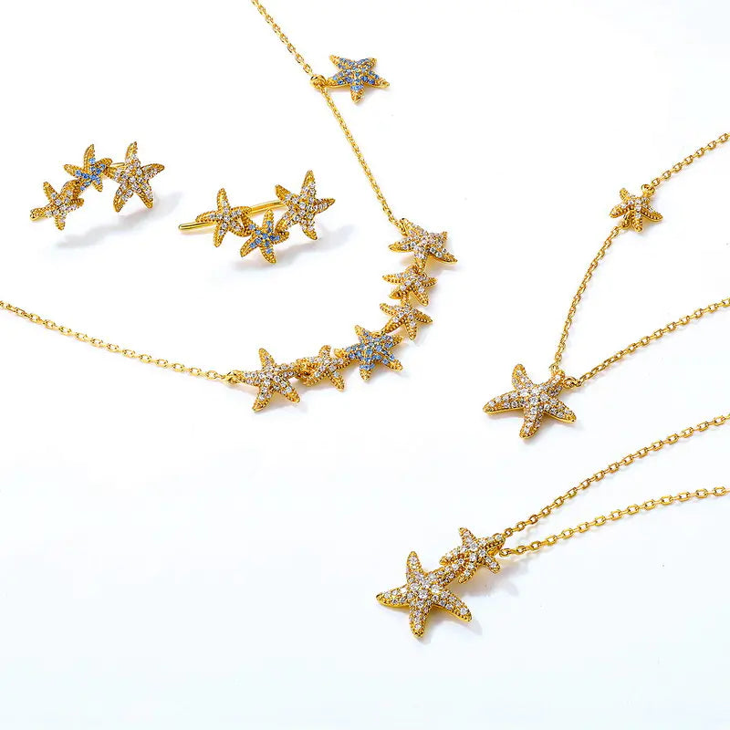 S925 Silver & 9K Gold Starfish Bead Adjustable Necklace