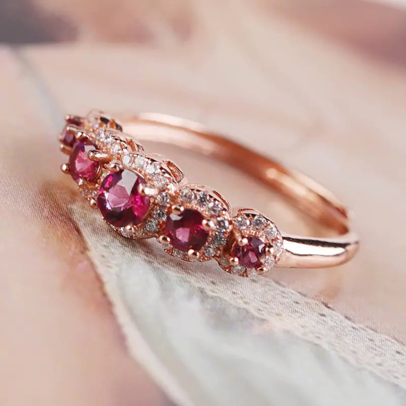 S925 Sterling Silver Natural Purple Garnet Ring