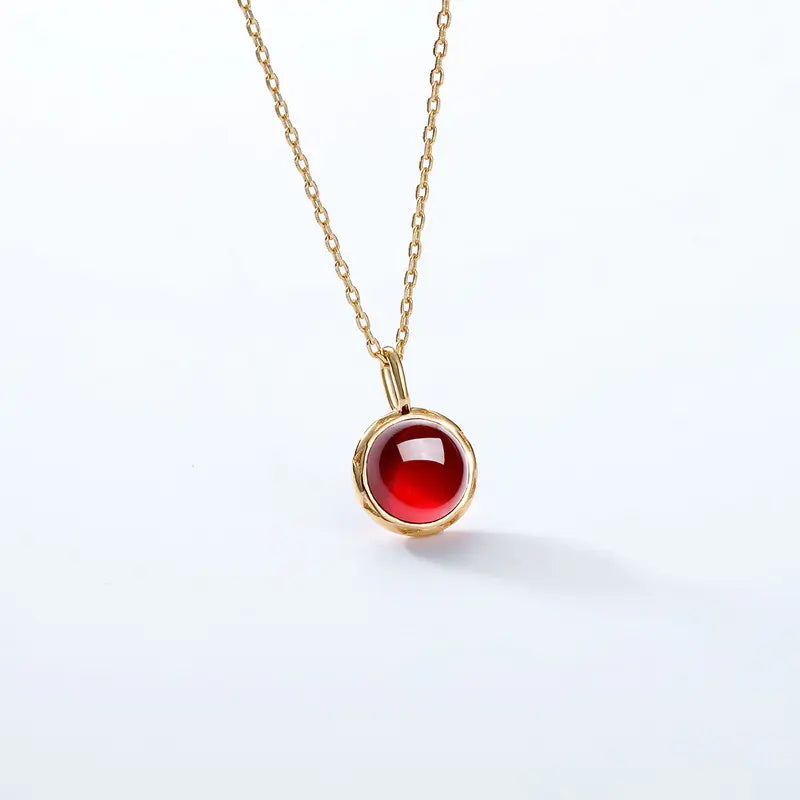 S925 Silver and 9K Gold Minimalist Garnet Pendant
