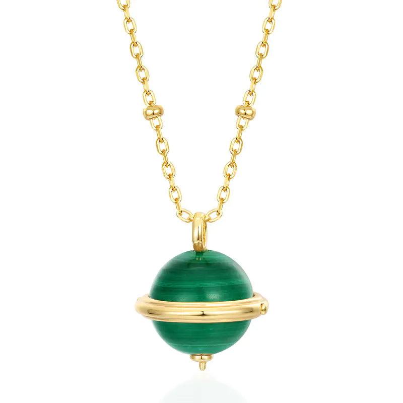 S925 Silver and 9K Gold Malachite Geometric Pendant Necklace