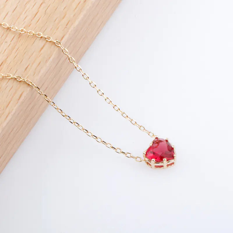 Heart Pendant Necklace with S925 Silver and Garnet Stone