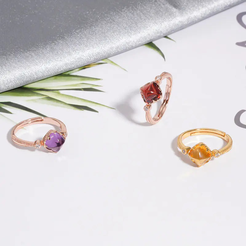 Natural Amethyst S925 Silver Gold-plated Sugar Tower Ring