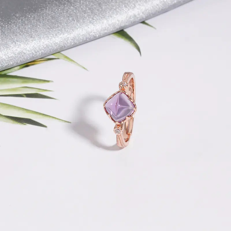 Natural Amethyst S925 Silver Gold-plated Sugar Tower Ring