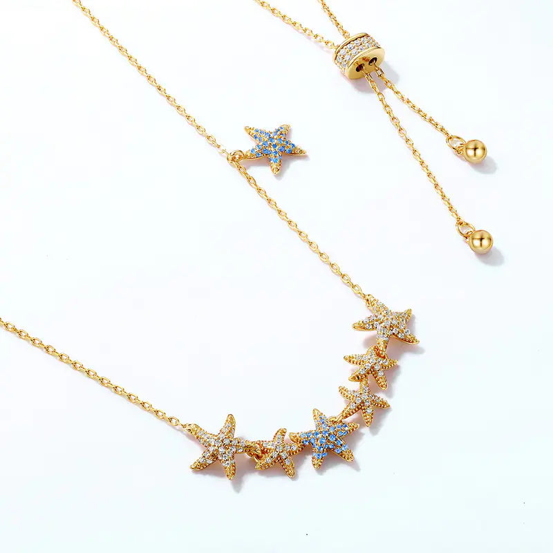 S925 Silver & 9K Gold Starfish Bead Adjustable Necklace