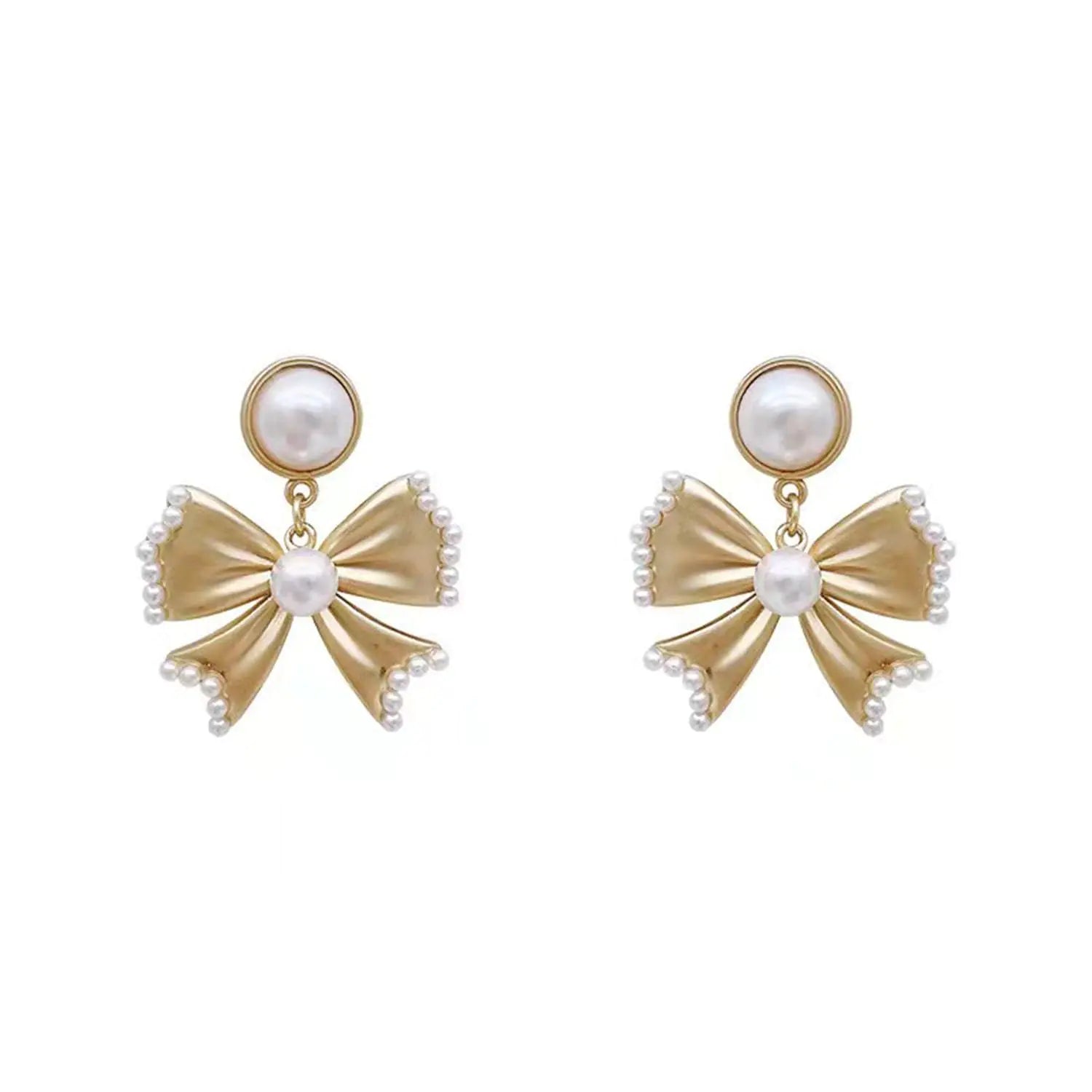 Pearl Bow Earrings for Women Cute Ribbon Earrings Gold Silver Bow Knot Earring Bow Stud Earrings Birthday Party Jewelry for Women
