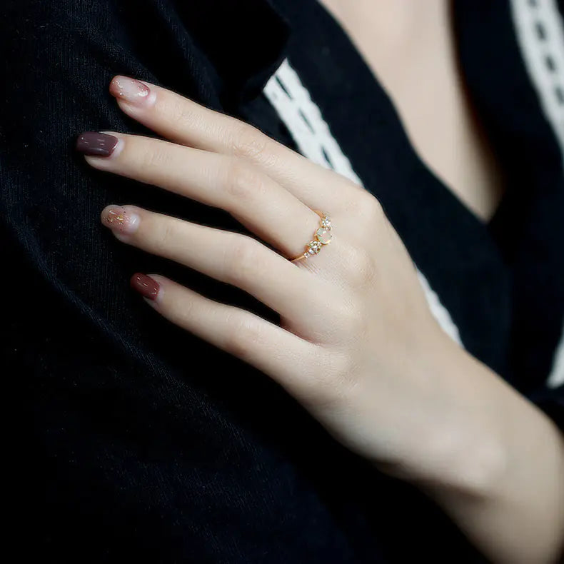 S925 Silver Plated Natural Opal Ring