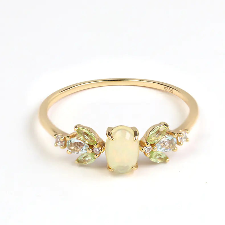 S925 Silver Plated Natural Opal Ring