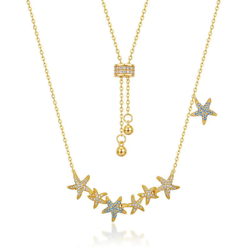 S925 Silver & 9K Gold Starfish Bead Adjustable Necklace