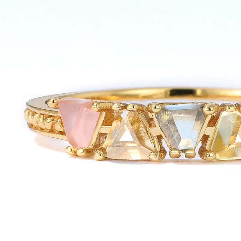 S925 Silver and 9K Gold Rainbow Synthetic Quartz Ring