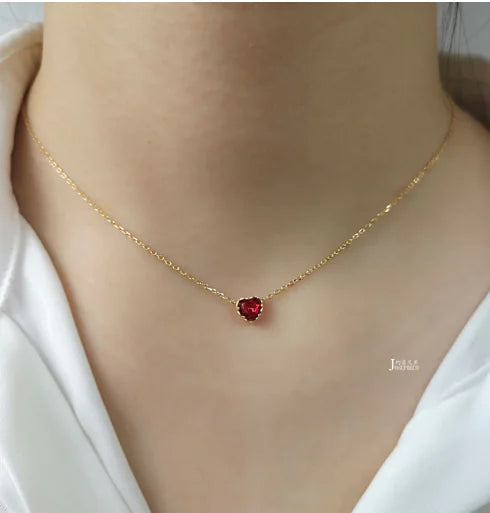 Heart Pendant Necklace with S925 Silver and Garnet Stone