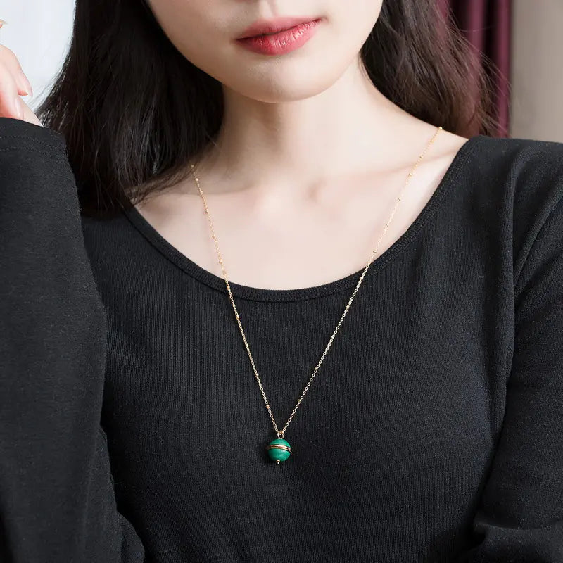 S925 Silver and 9K Gold Malachite Geometric Pendant Necklace