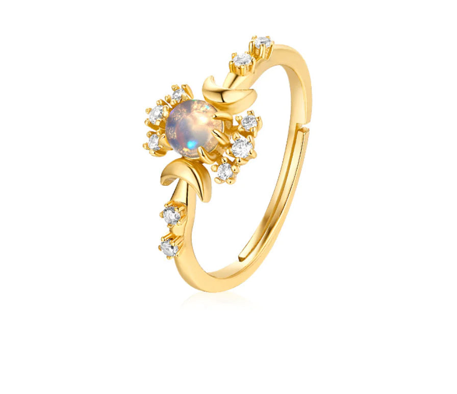 S925 Silver Ring with 9K Gold and Opal - Simple Style