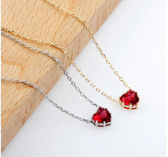 Heart Pendant Necklace with S925 Silver and Garnet Stone