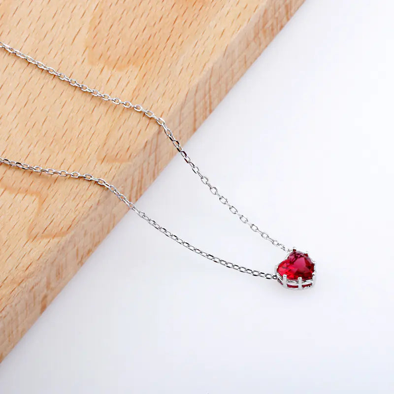 Heart Pendant Necklace with S925 Silver and Garnet Stone