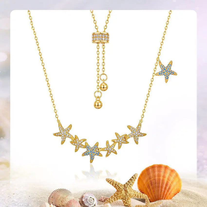 S925 Silver & 9K Gold Starfish Bead Adjustable Necklace