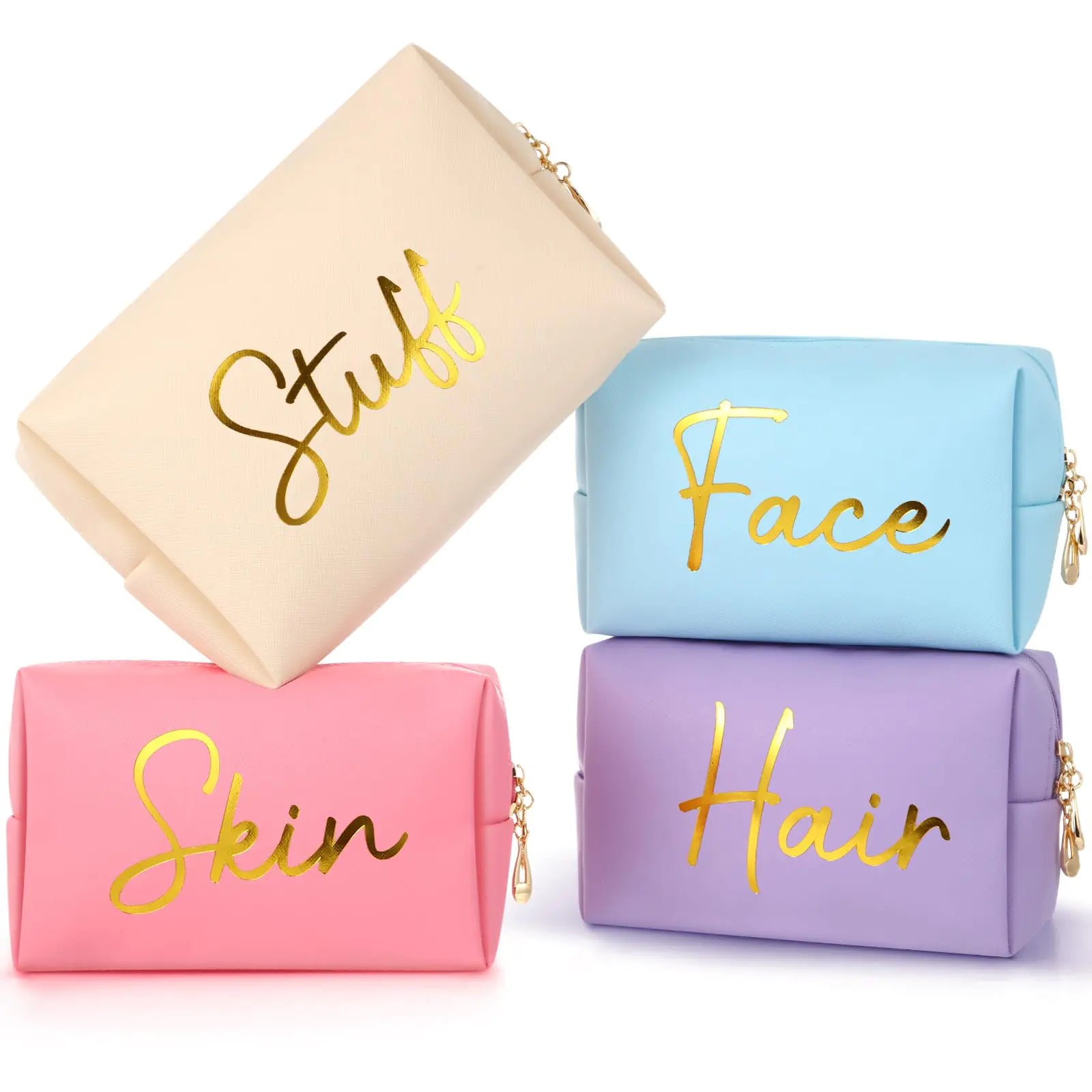 Aliceset 4 Pcs Preppy Makeup Bags Set Cute Makeup Pouchs Travel Cosmetic Bags Face Skin Hair Stuff Aesthetic Makeup Bags PU Leather Waterproof Zipper Toiletry Pouch Gifts for Women Girl (Candy Color)